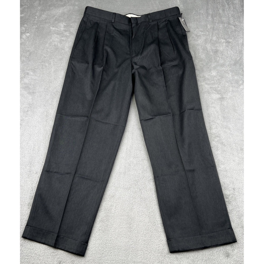 Farah Pants Mens 38X30 Dark Gray Polyester Pleated Dress Classic Fit Straight‎